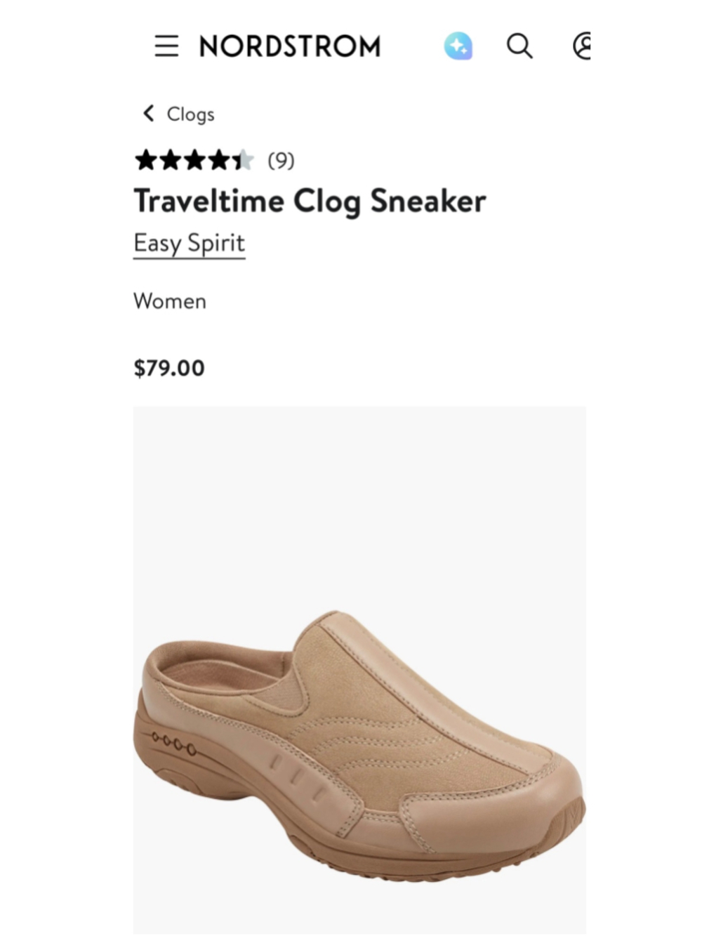 Women's Easy Spirit Traveltime Clog Sneaker in Taupe Camel 11W
